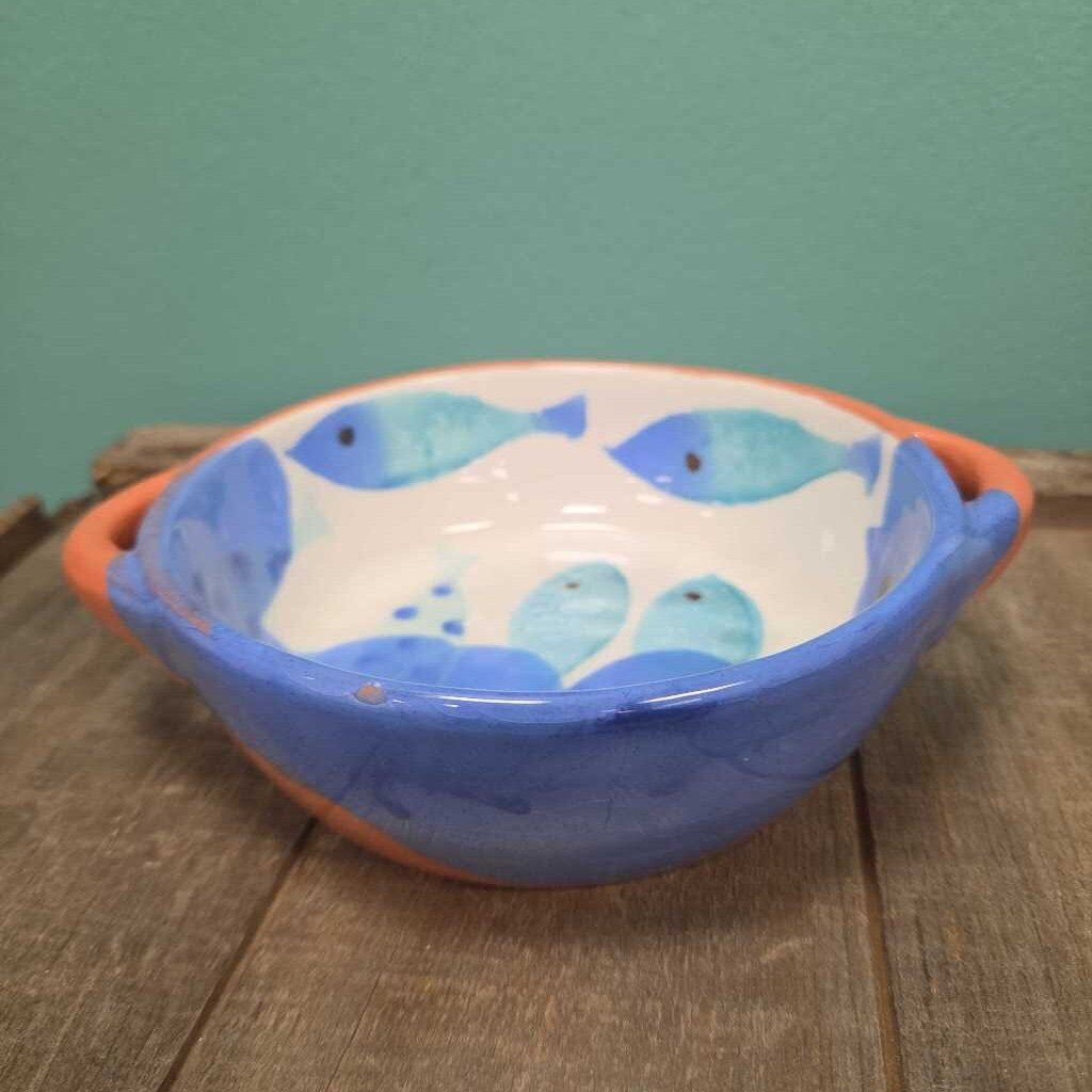 Crate & Barrel Glazed Ceramic Fish Bowl w/Handles - Set of 8