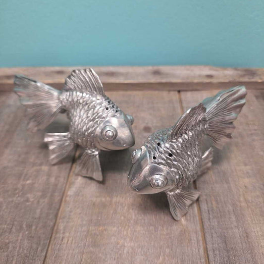 Vintage Silver Toned Goldfish Salt & Pepper Shakers