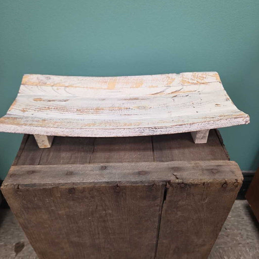 Whitewashed Wood Serving Tray with Curved Edges