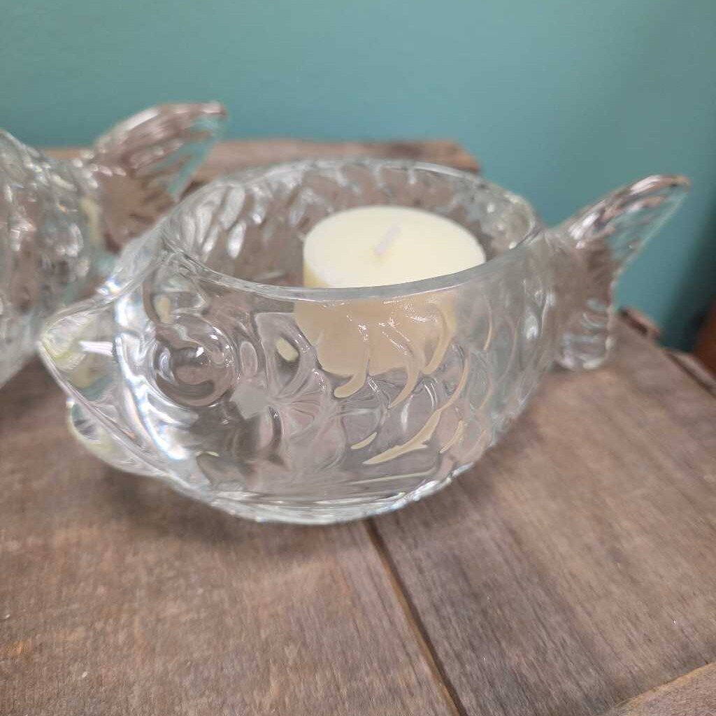 Two's Company Clear Glass Fish Tealight Holder - Set of 2