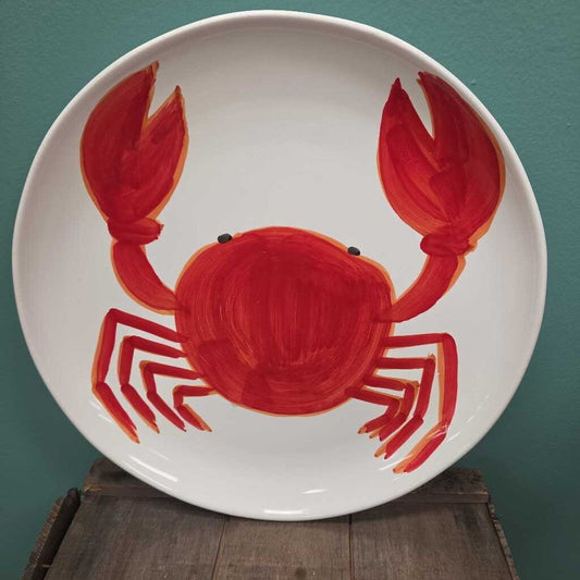 Hudson Grace 14" Ceramic Platter with Painted Crab Design