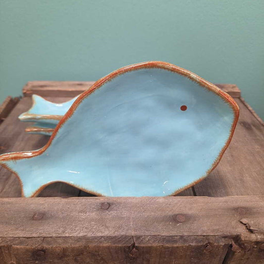 Creative Co-Op Aqua Ceramic Fish Appetizer Dishes - Set of 3