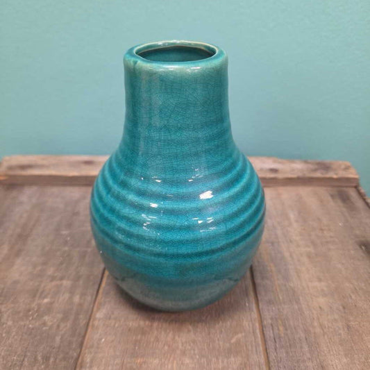 Crate & Barrel Ridged Glazed Ceramic Bud Vase