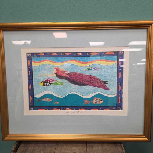 "Gypsy Mermaid" Original Colored Pencil on Paper - Matted and Framed