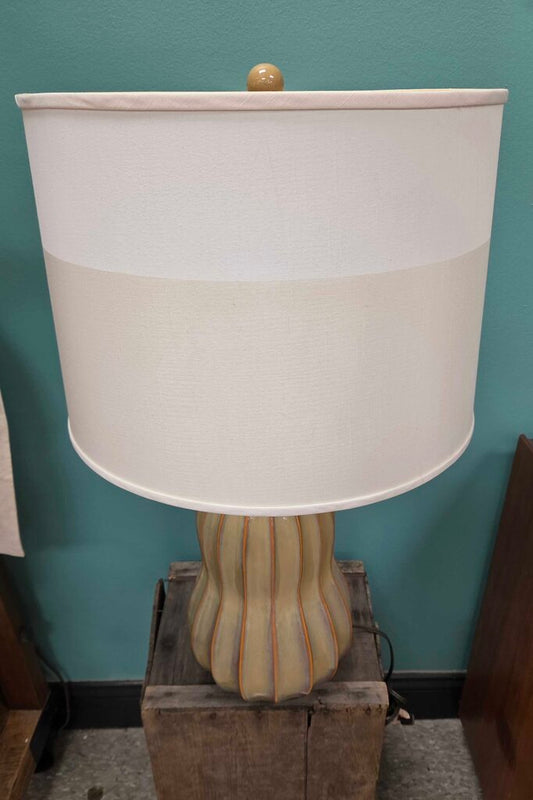Ribbed Ceramic Gourd Lamp with Two-Toned Fabric Shade
