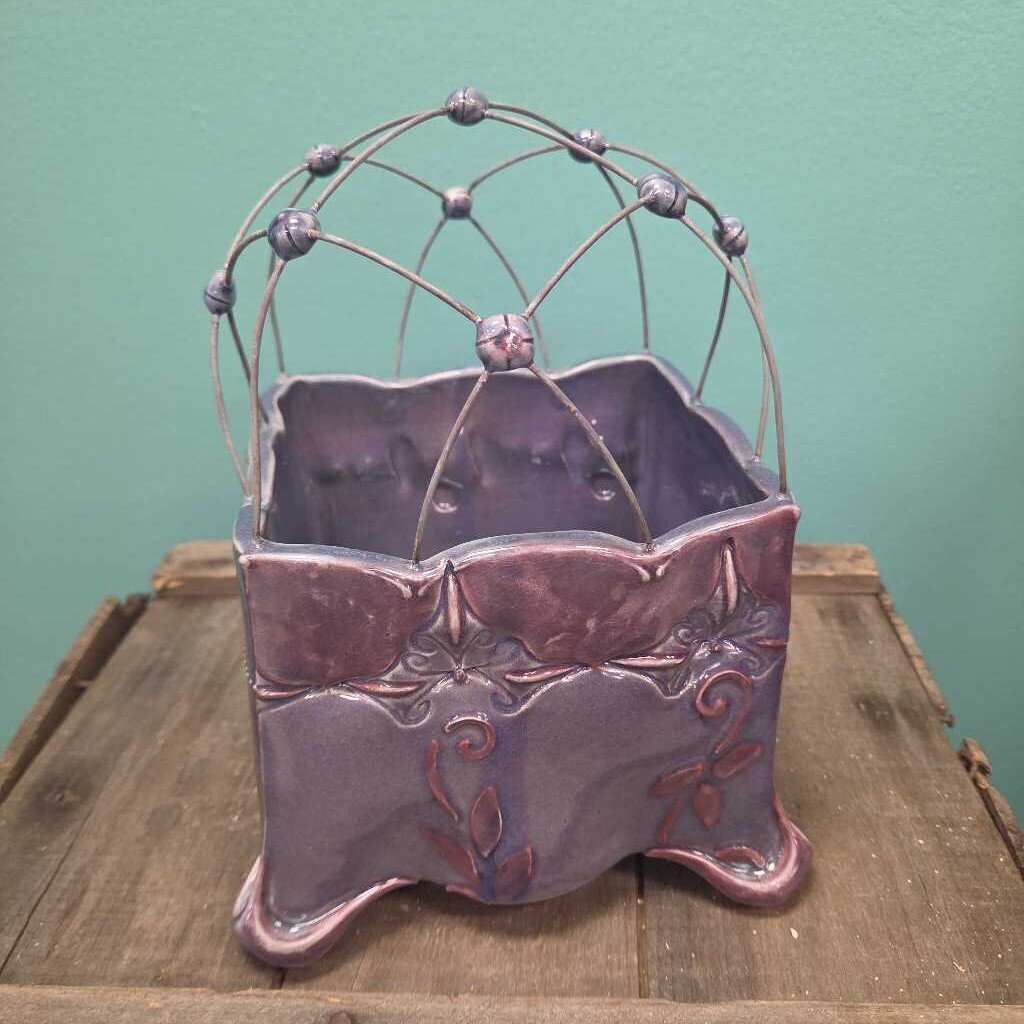 Hand Crafted Ceramic Planter with Metal Overlay