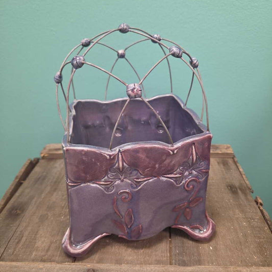 Hand Crafted Ceramic Planter with Metal Overlay