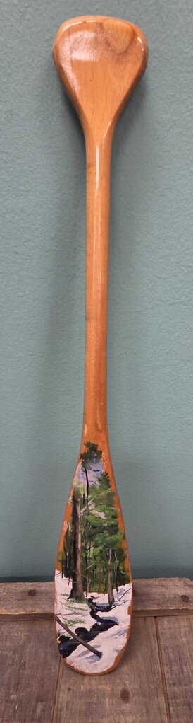 Hand Painted Maine Woods Scene on Mini Wooden Oar