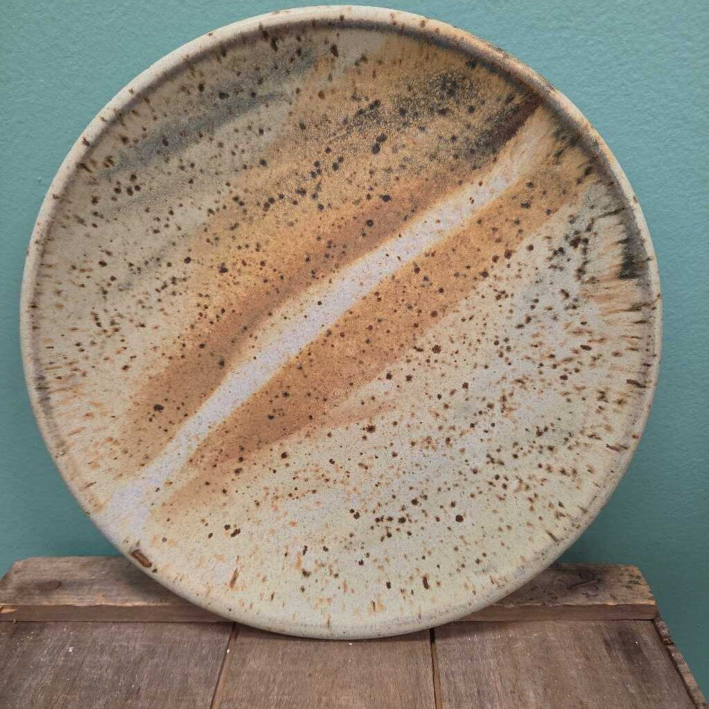 Studio Pottery Plate with Abstract Striped and Speckled Design - Set of 5
