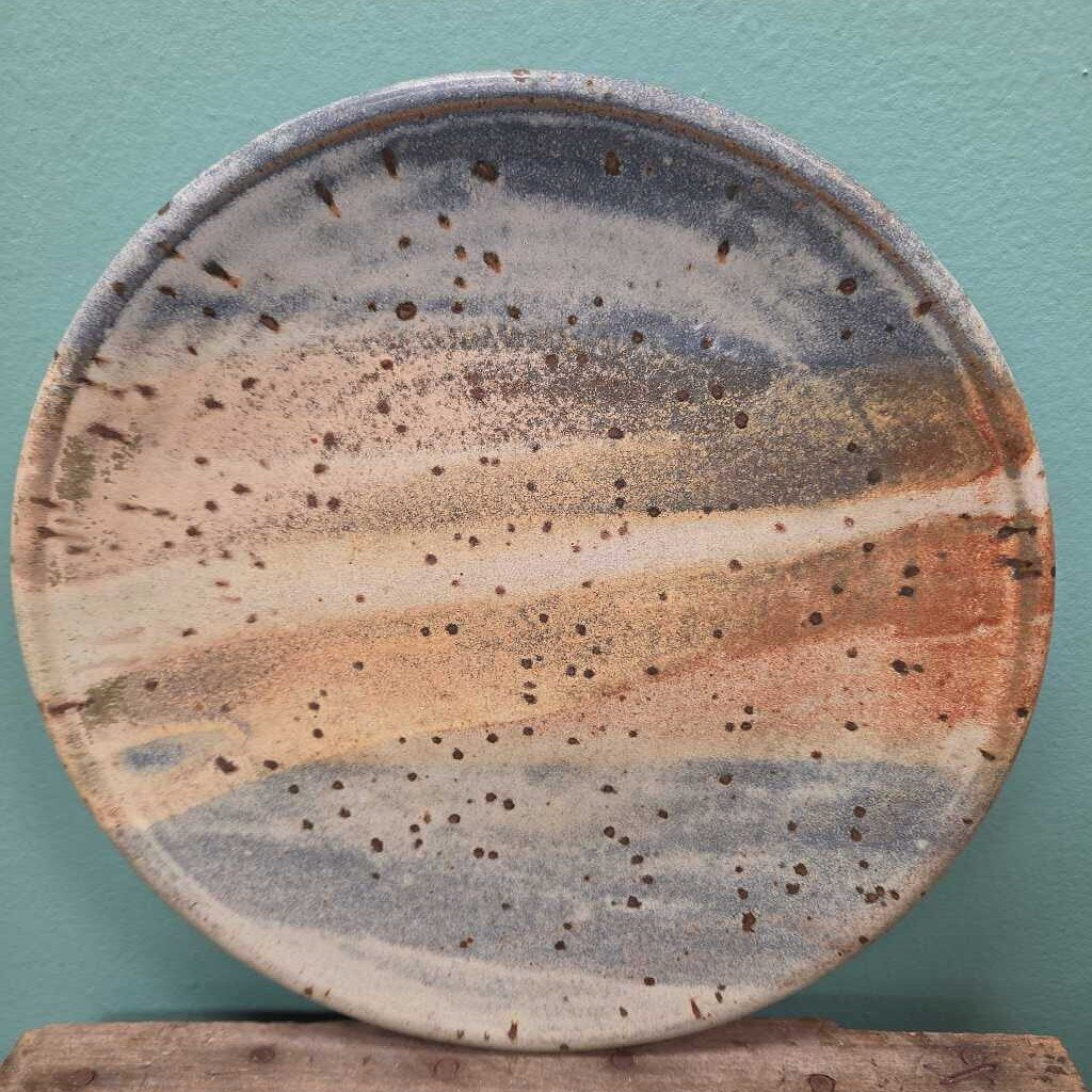 Studio Pottery Plate with Abstract Striped and Speckled Design - Set of 5