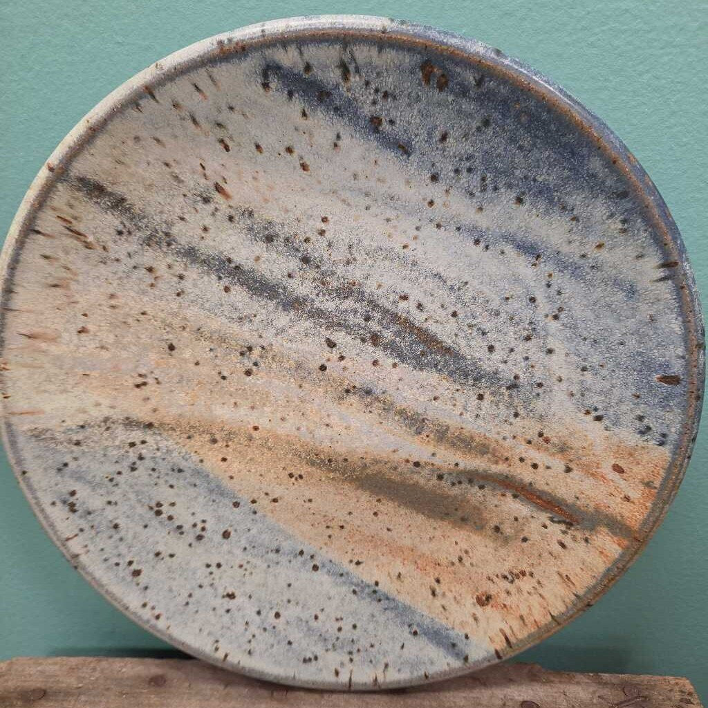 Studio Pottery Plate with Abstract Striped and Speckled Design - Set of 5