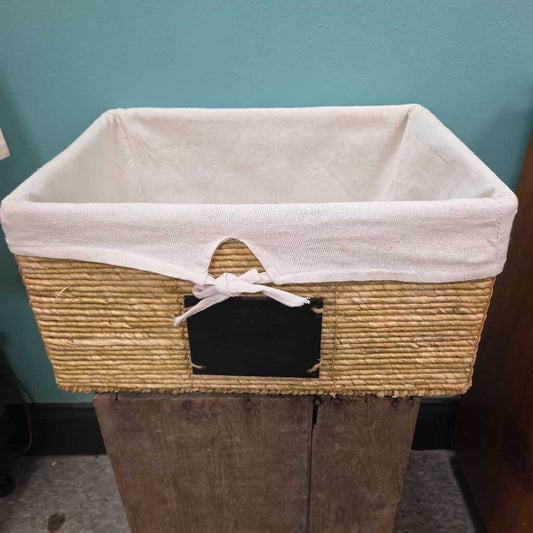 Wicker Storage Basket with Lined Liner and Chalkboard Label