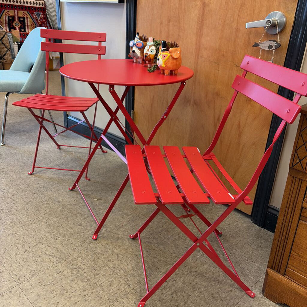 3-Piece Red Folding Bistro Table and Chair Set