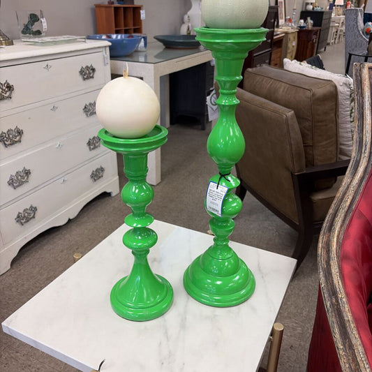 Kelly Green Lacquered Decorative Candle Holder, set of 2