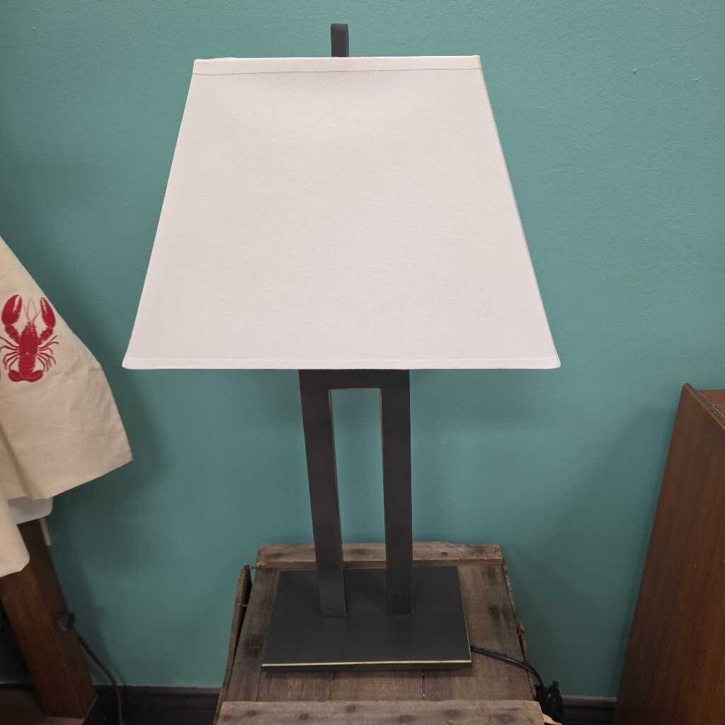 Modern Bronze Metal Open Rectangle Table Lamp with Fabric Shade - 2 Available
