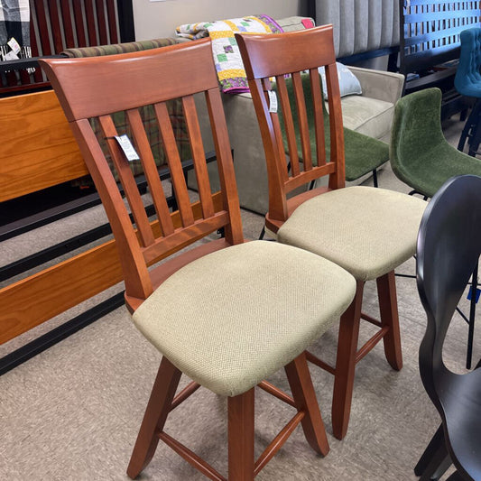 Canadel Furniture Cherry Finished Upholstered Swivel Stools