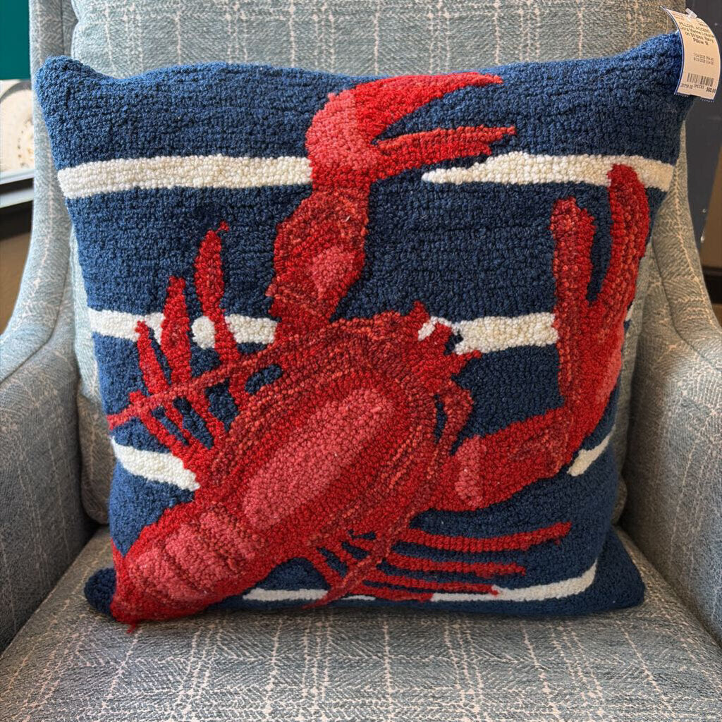 Liora Manne Lobster on Stripes, Navy Pillow