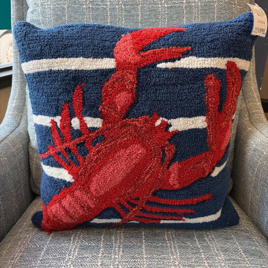Liora Manne Lobster on Stripes, Navy Pillow