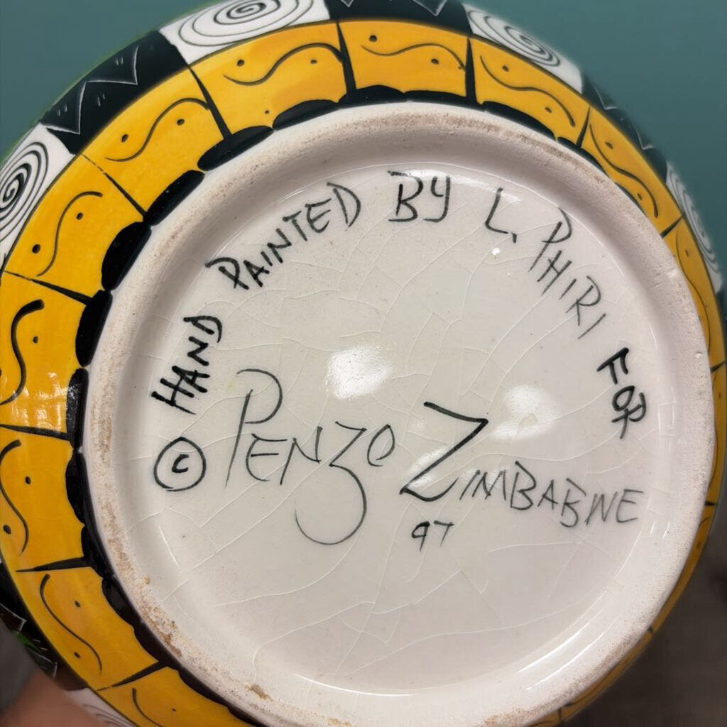 Penzo Decorative Hand-Painted Ceramic Jar, Zimbabwe