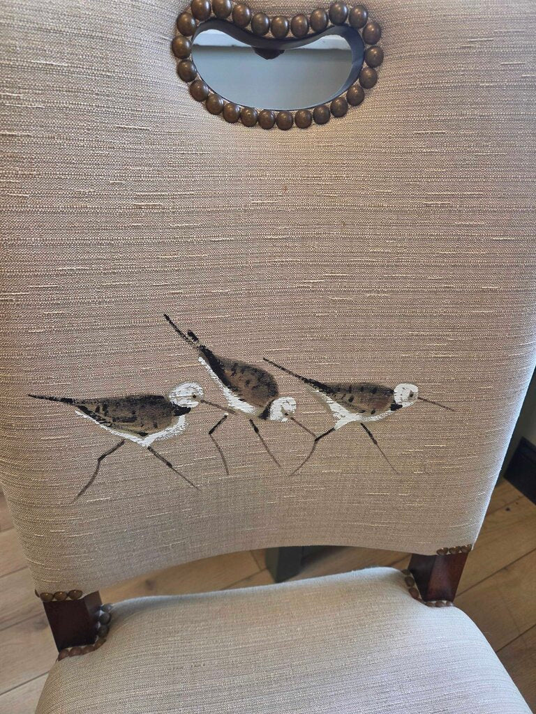 Theodore Alexander Upholstered Dining Chair with Nail Trim and Hand-Painted Sandpipers