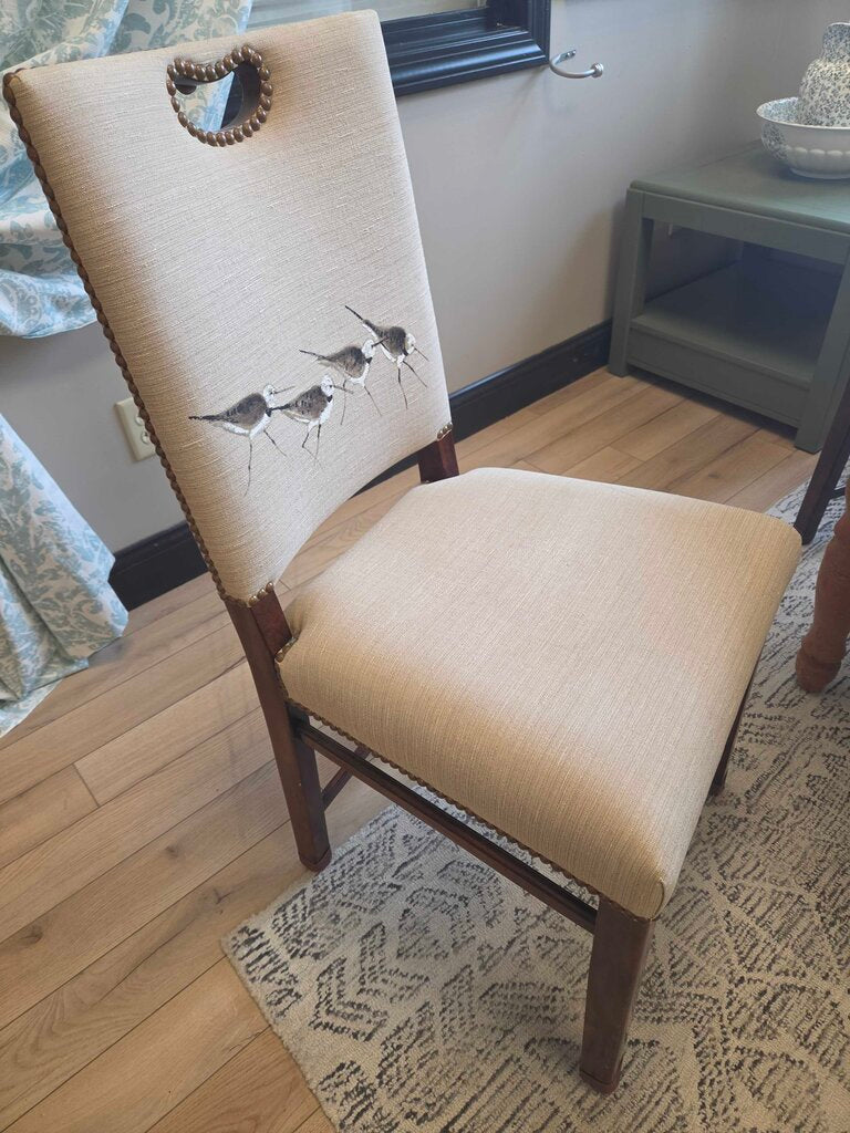 Theodore Alexander Upholstered Dining Chair with Nail Trim and Hand-Painted Sandpipers