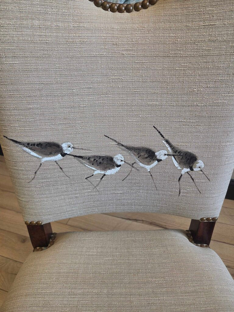 Theodore Alexander Upholstered Dining Chair with Nail Trim and Hand-Painted Sandpipers