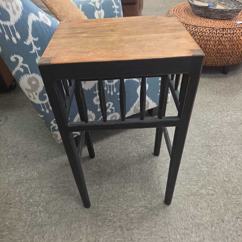 Black Painted Wood Side Table w/Natural Wood Top