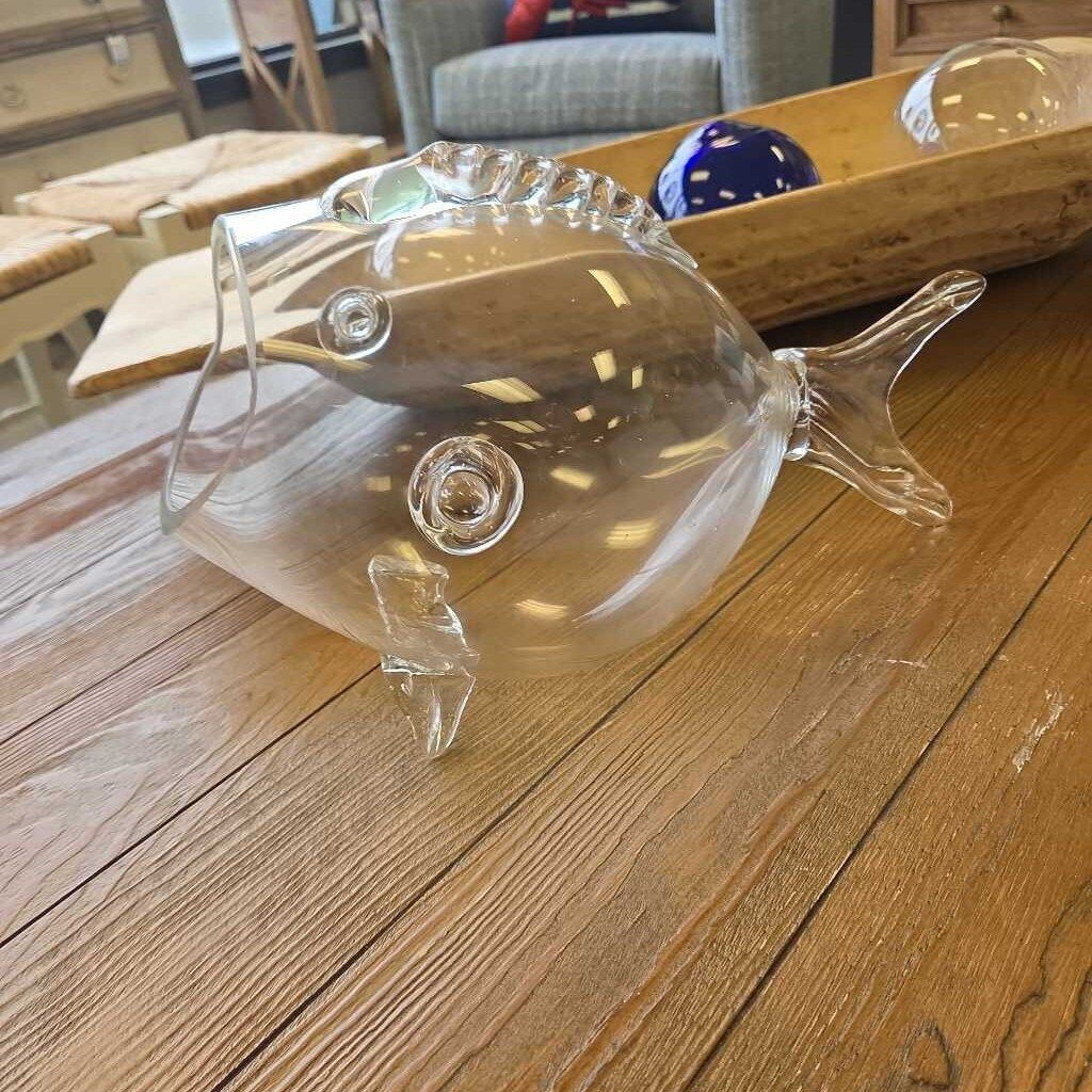 Vintage Handblown Clear Fish Vase/Bowl