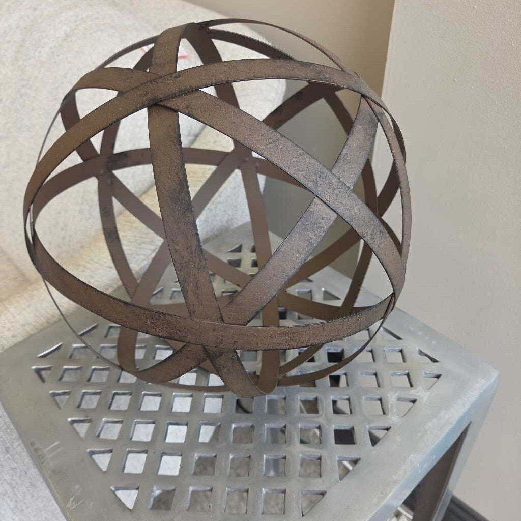 Rustic Metal Orb Sculpture