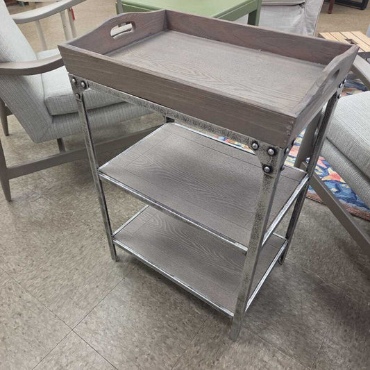 Rustic Wood and Metal Portable Bar Cart
