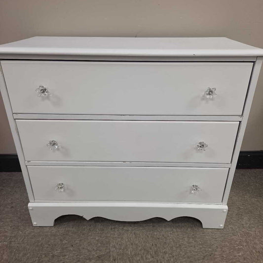 White Solid Wood 3-Drawer Dresser w/Glass Knob Handles - Made in Vermont