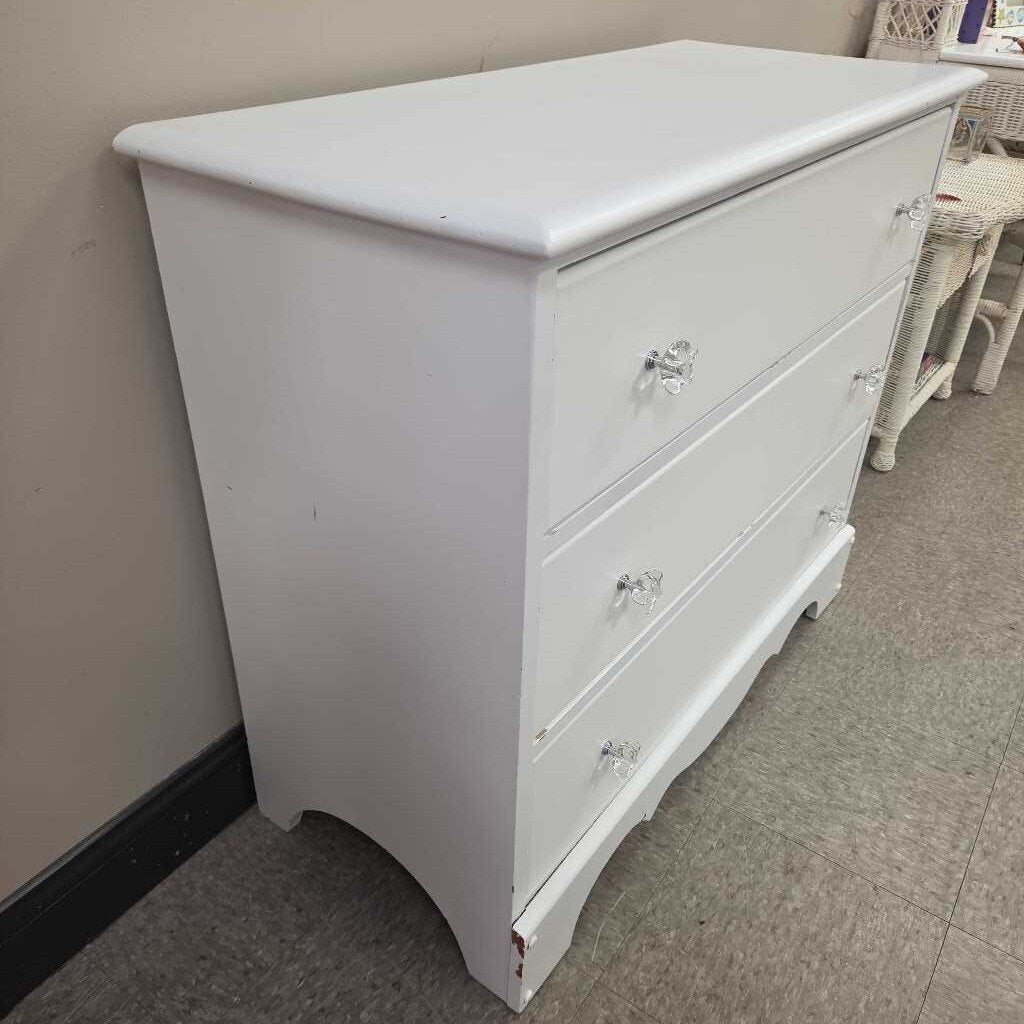 White Solid Wood 3-Drawer Dresser w/Glass Knob Handles - Made in Vermont