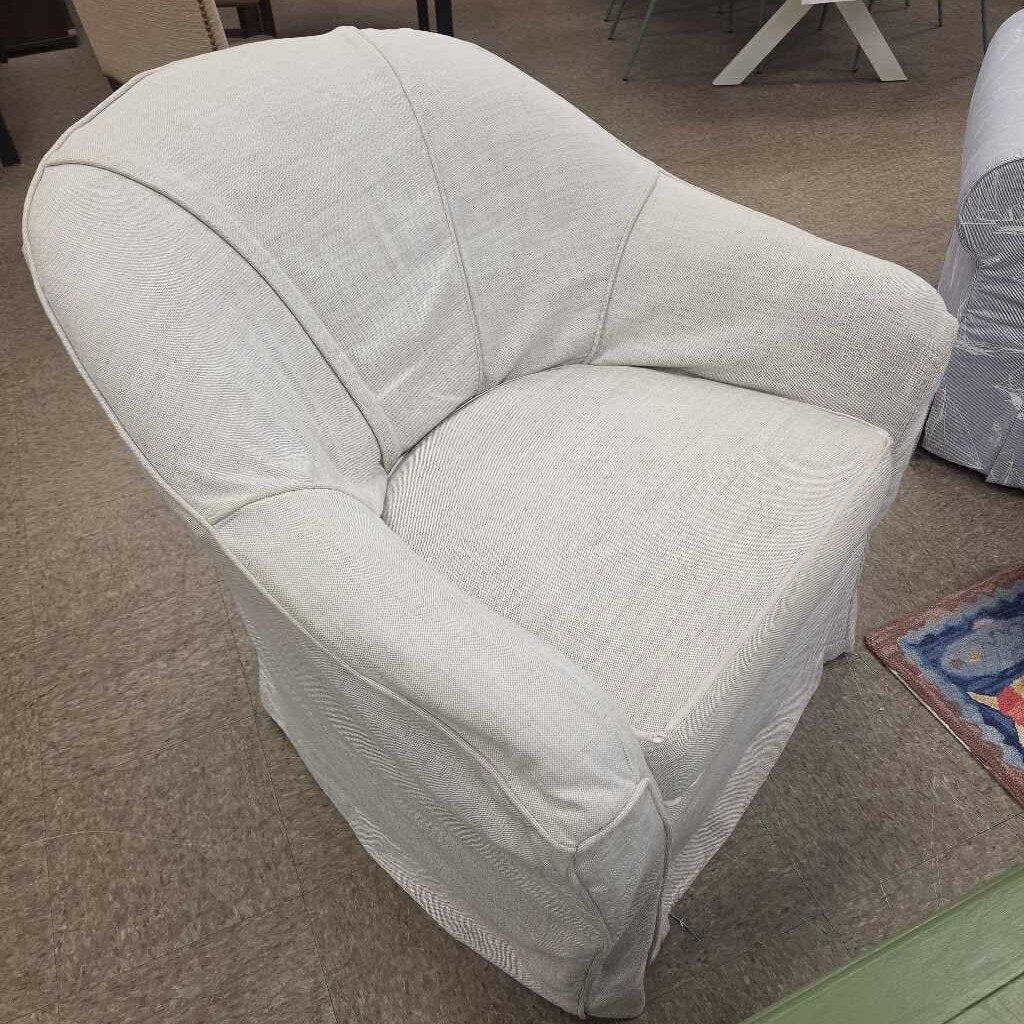 Ethan Allen Upholstered Swivel Chair with Linen Slipcover
