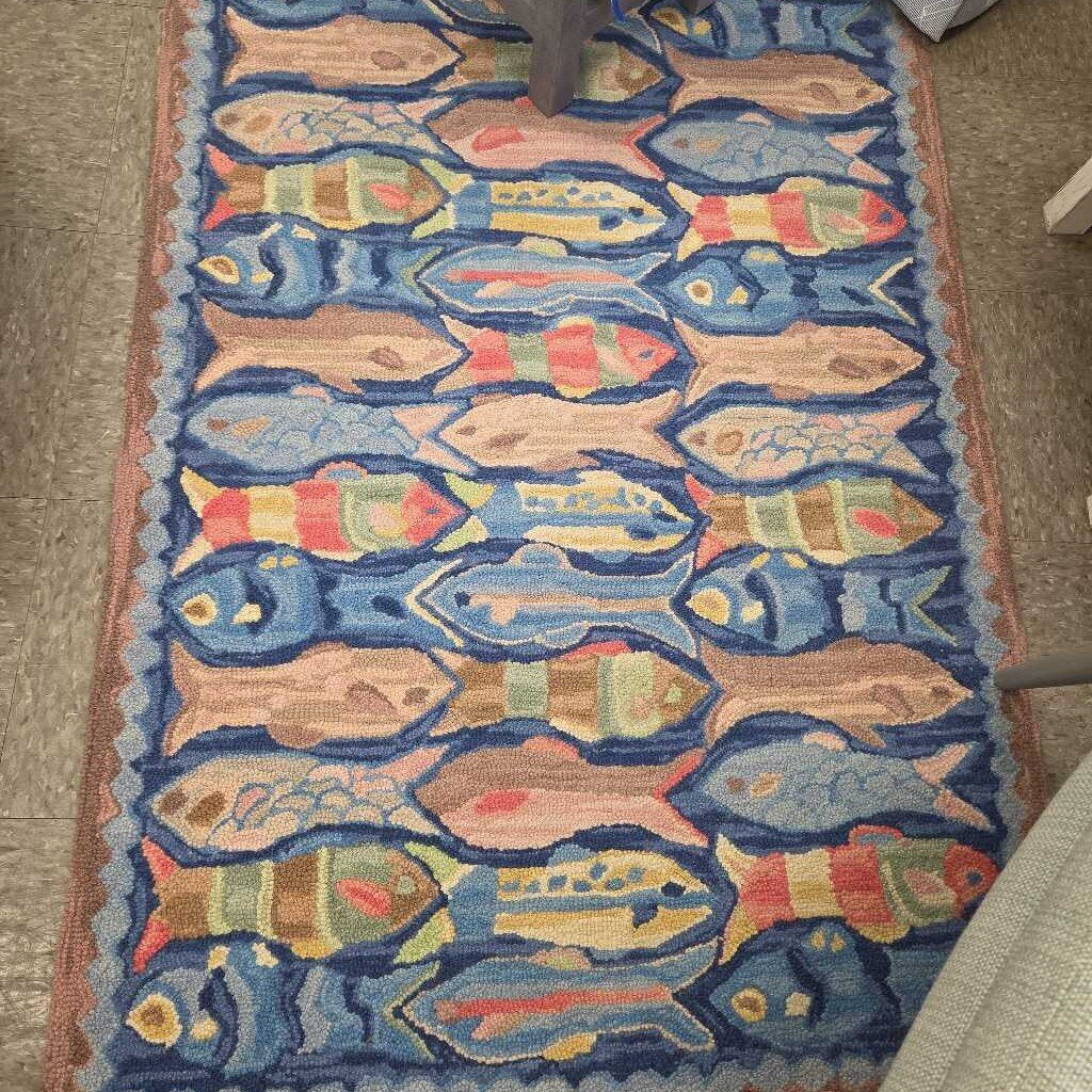 Michaelian Home "Swimming Fish" Hooked Wool Area Rug