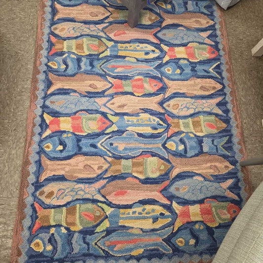 Michaelian Home "Swimming Fish" Hooked Wool Area Rug