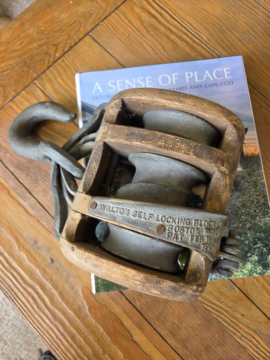 Authentic Iron and Wood 3-Wheel Pulley - Boston, MA