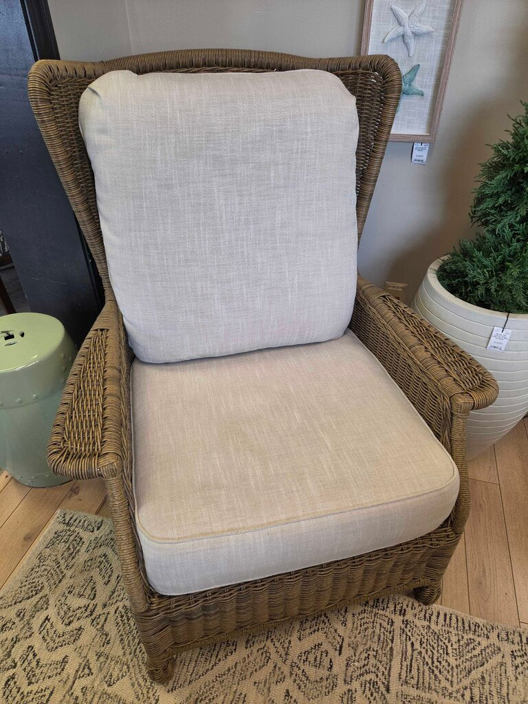 Rattan Wingback Armchair w/Linen Cushions