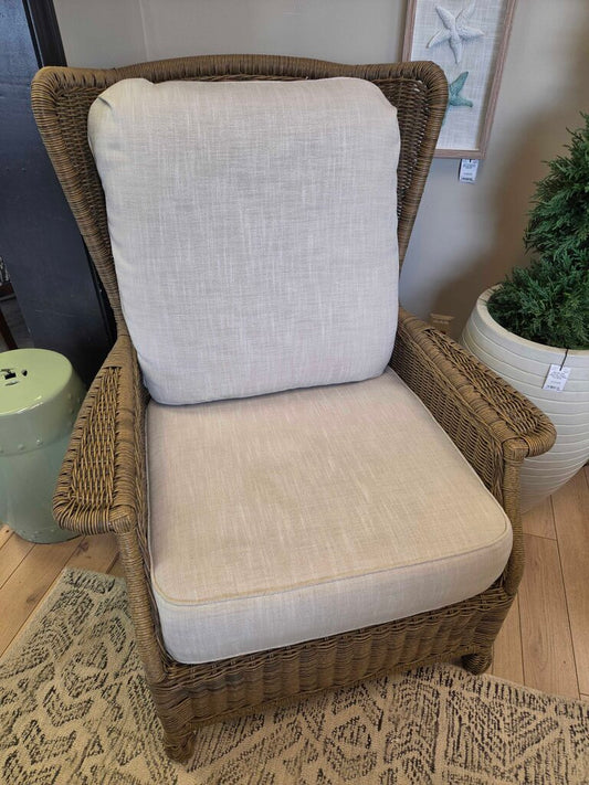 Rattan Wingback Armchair w/Linen Cushions
