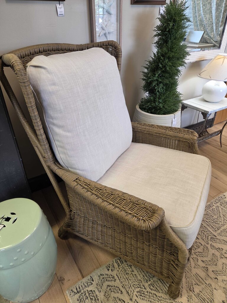 Rattan Wingback Armchair w/Linen Cushions