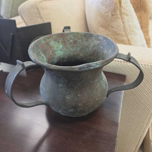 Vintage Patinaed Hammered Copper Pot with Handles