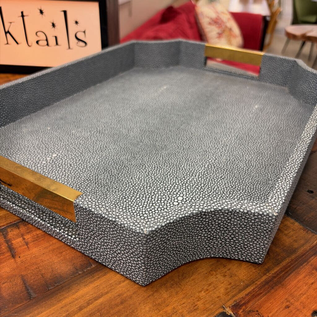 Faux Shagreen Tray with Handles