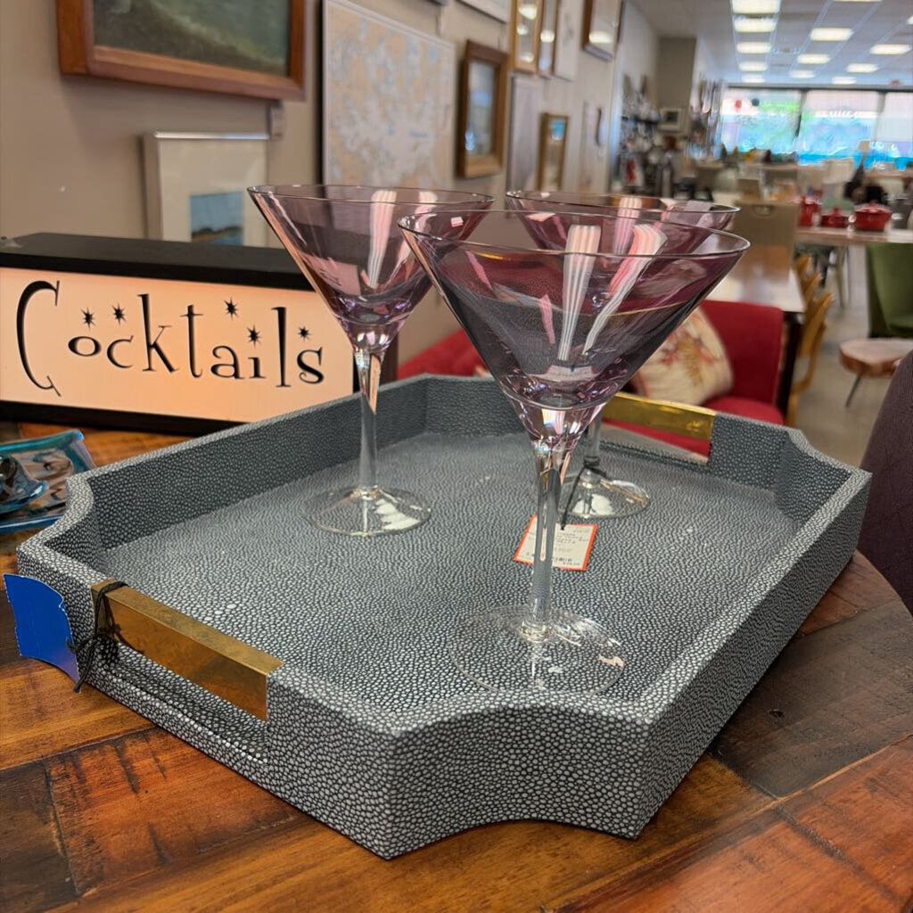 Faux Shagreen Tray with Handles