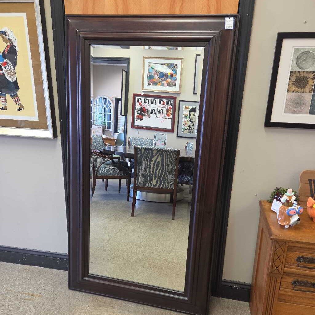 Wood Finish Beveled Glass Floor/Wall Mirror