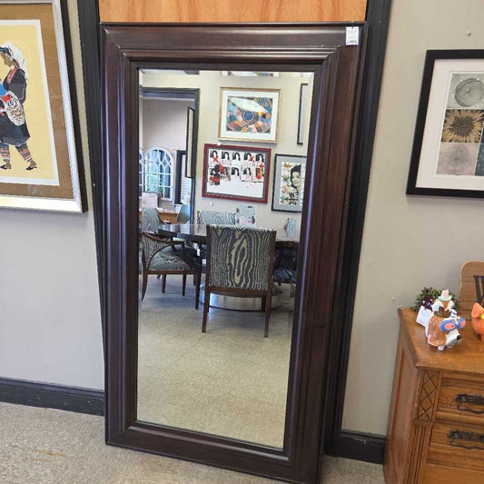 Wood Finish Beveled Glass Floor/Wall Mirror