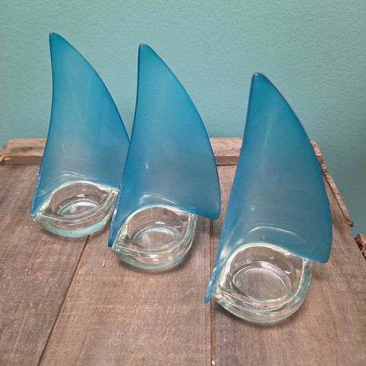 Blue Seaglass Sailboat Votive Holder - Set of 3