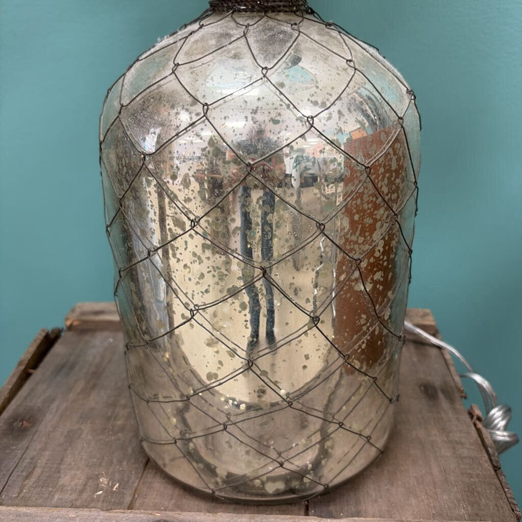 Vintage Silver and Beige Table Lamp with Burlap Shade