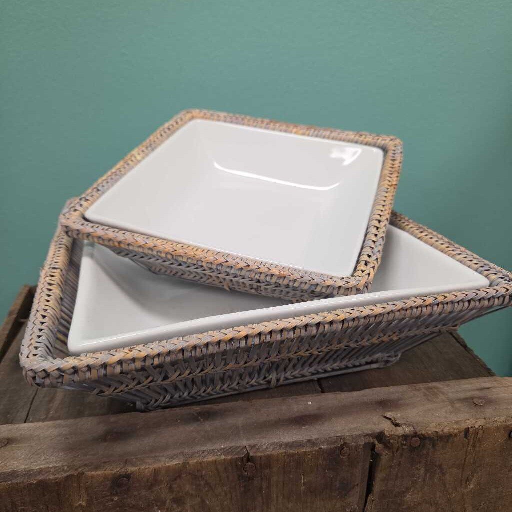 Square Wicker Basket with Serving Dish - Set of 2