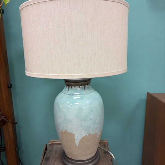 Currey & Co. Chatswood Blue-Green/Gray Table Lamp with Drum Shade