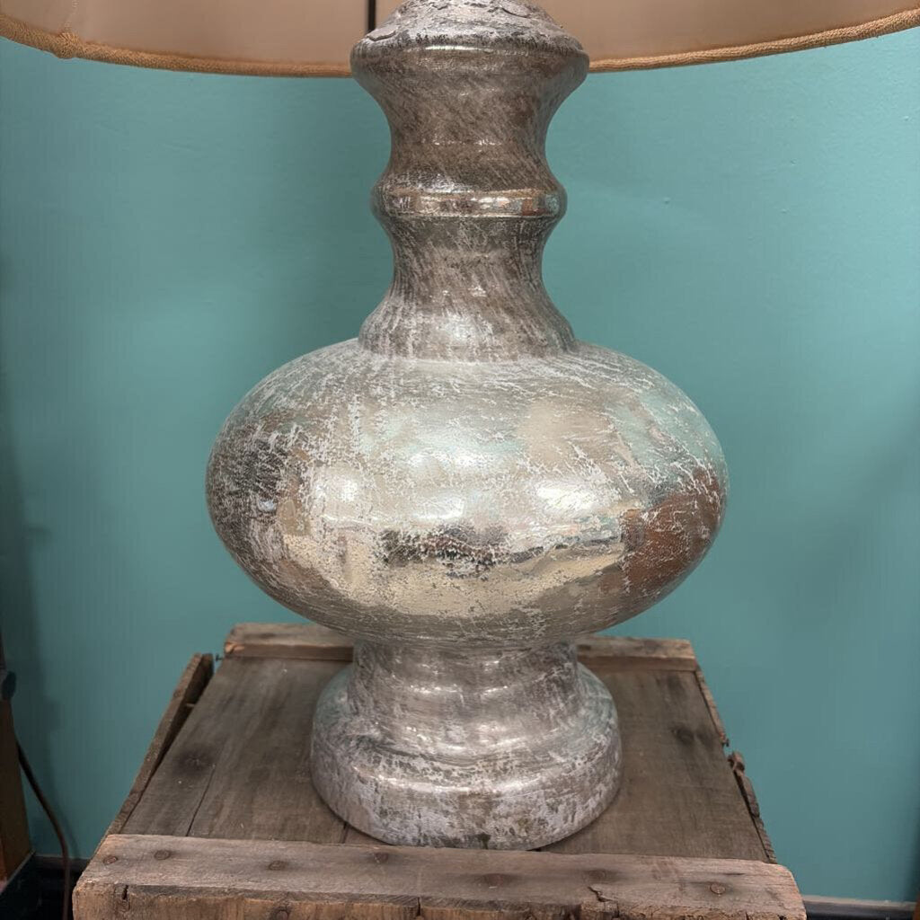 Pottery Barn Mercury Glass Silver Lamp, Burlap Shade