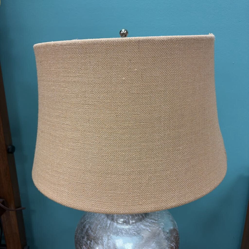 Pottery Barn Mercury Glass Silver Lamp, Burlap Shade
